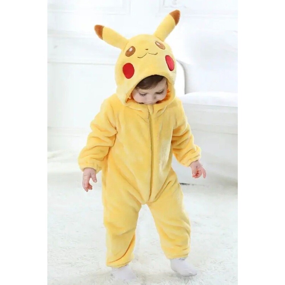 Pokémon Pikachu Hooded Plush Costume Baby 12-18 Months Fleece Zip One Piece